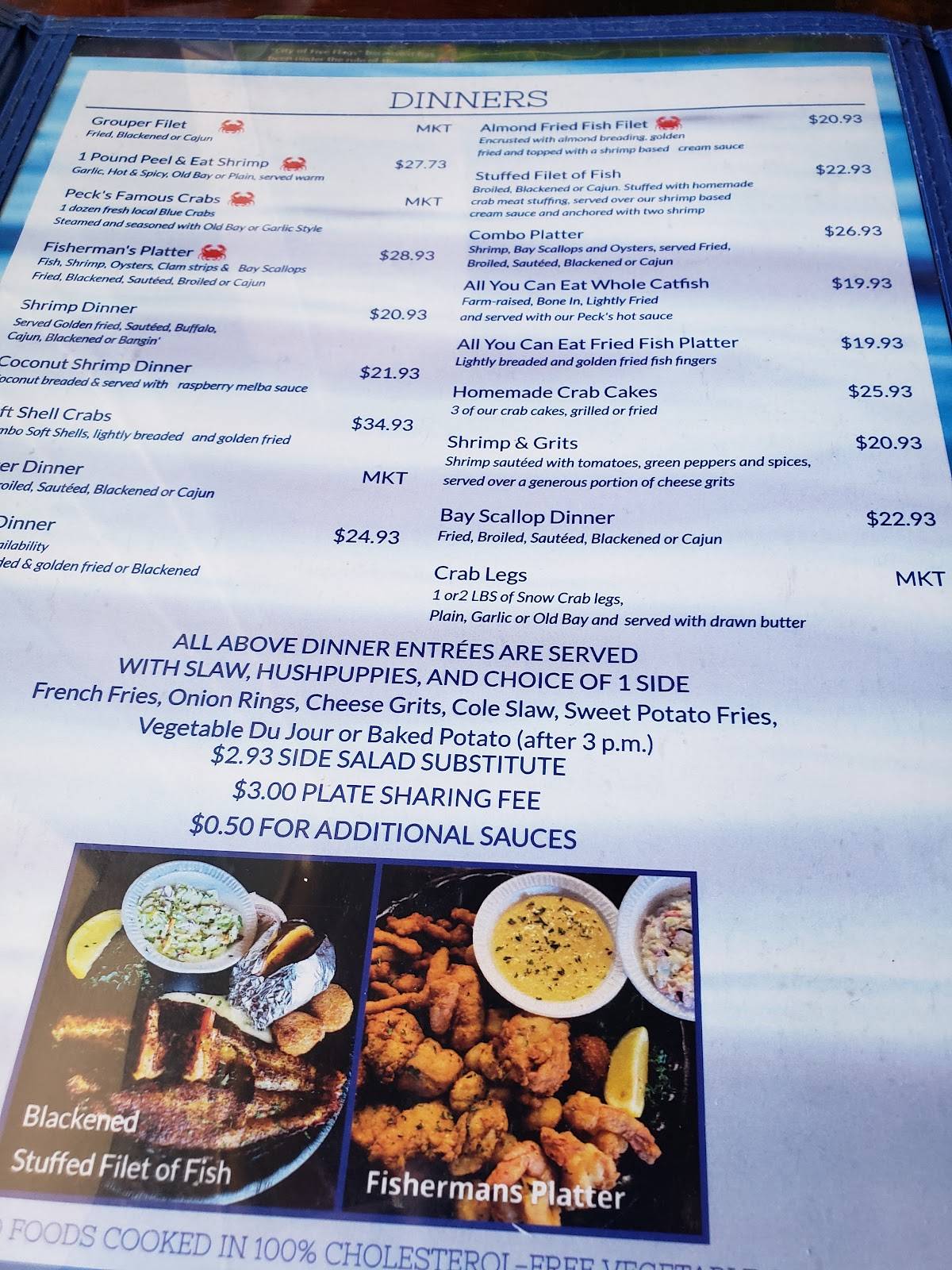 Menu at Peck's Old Port Cove restaurant, Crystal River