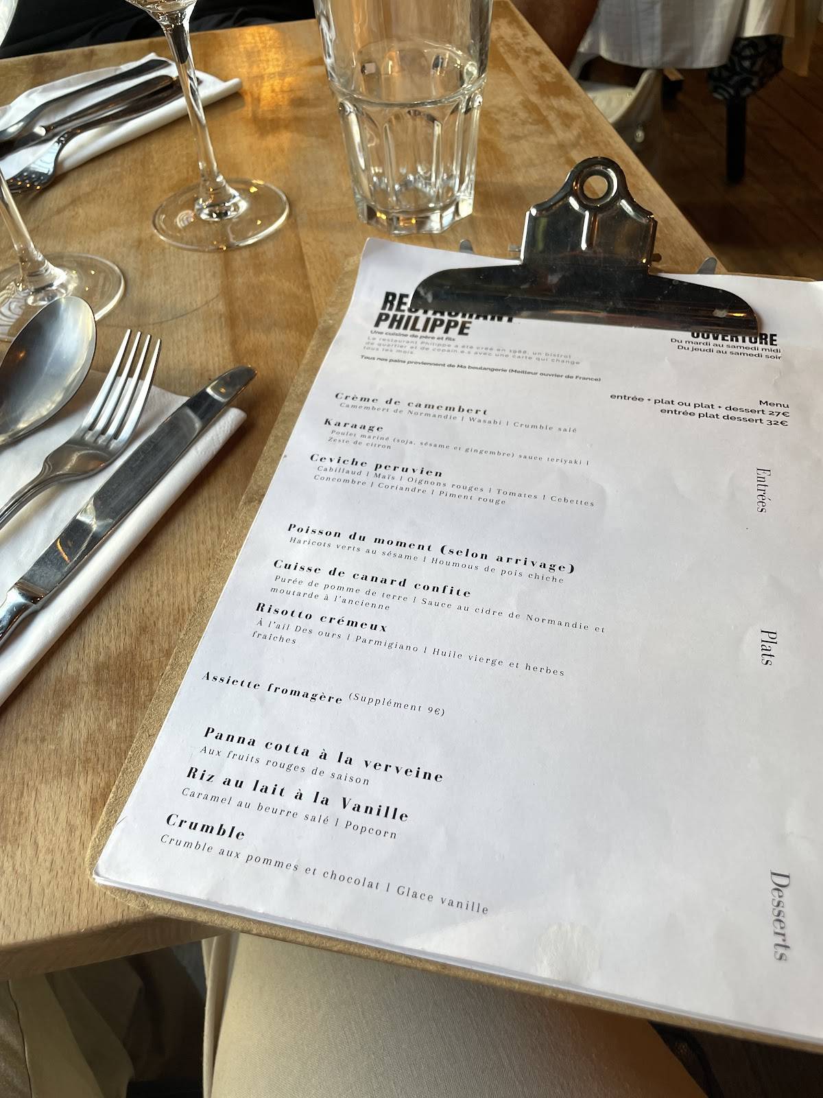 Menu de Restaurant Philippe