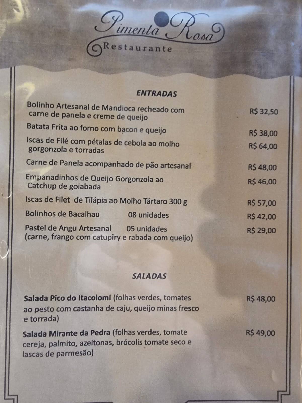 Pimenta Rosa Restaurante cardápio