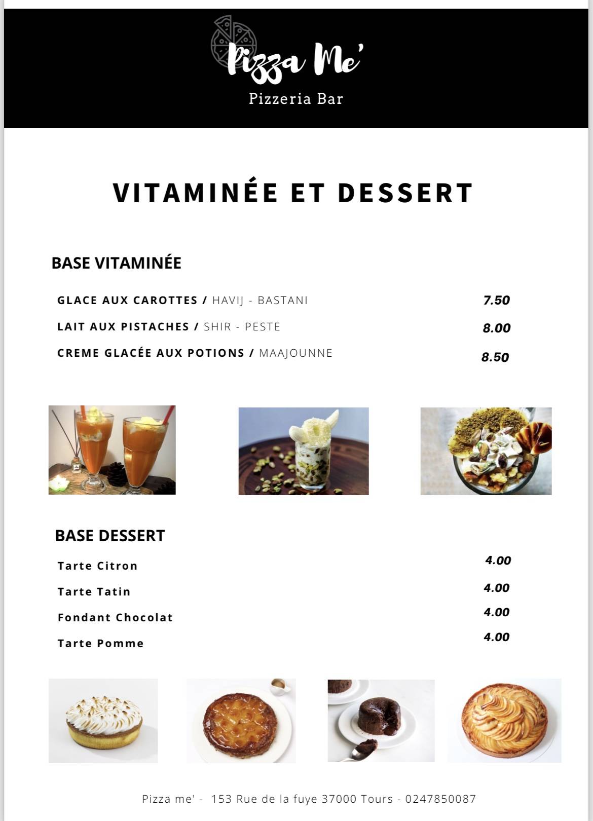 Menu de Pizza Me'