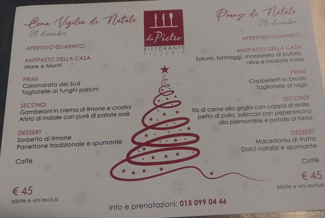 Menu di Pizzeria Ristorante Da Pietro 