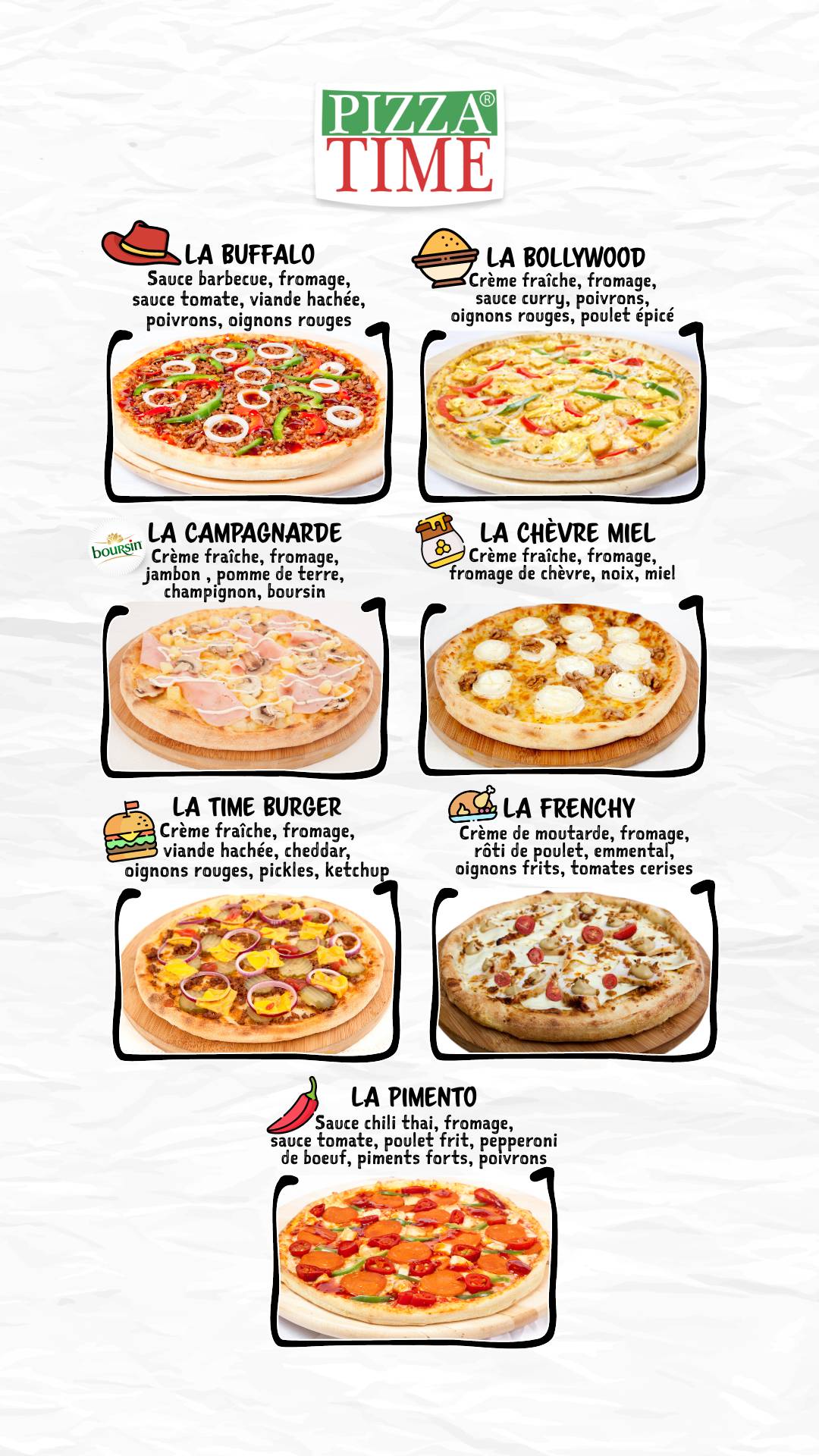 Menu de Pizza Time Chelles