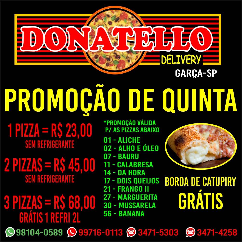 Pizzaria Donatello cardápio