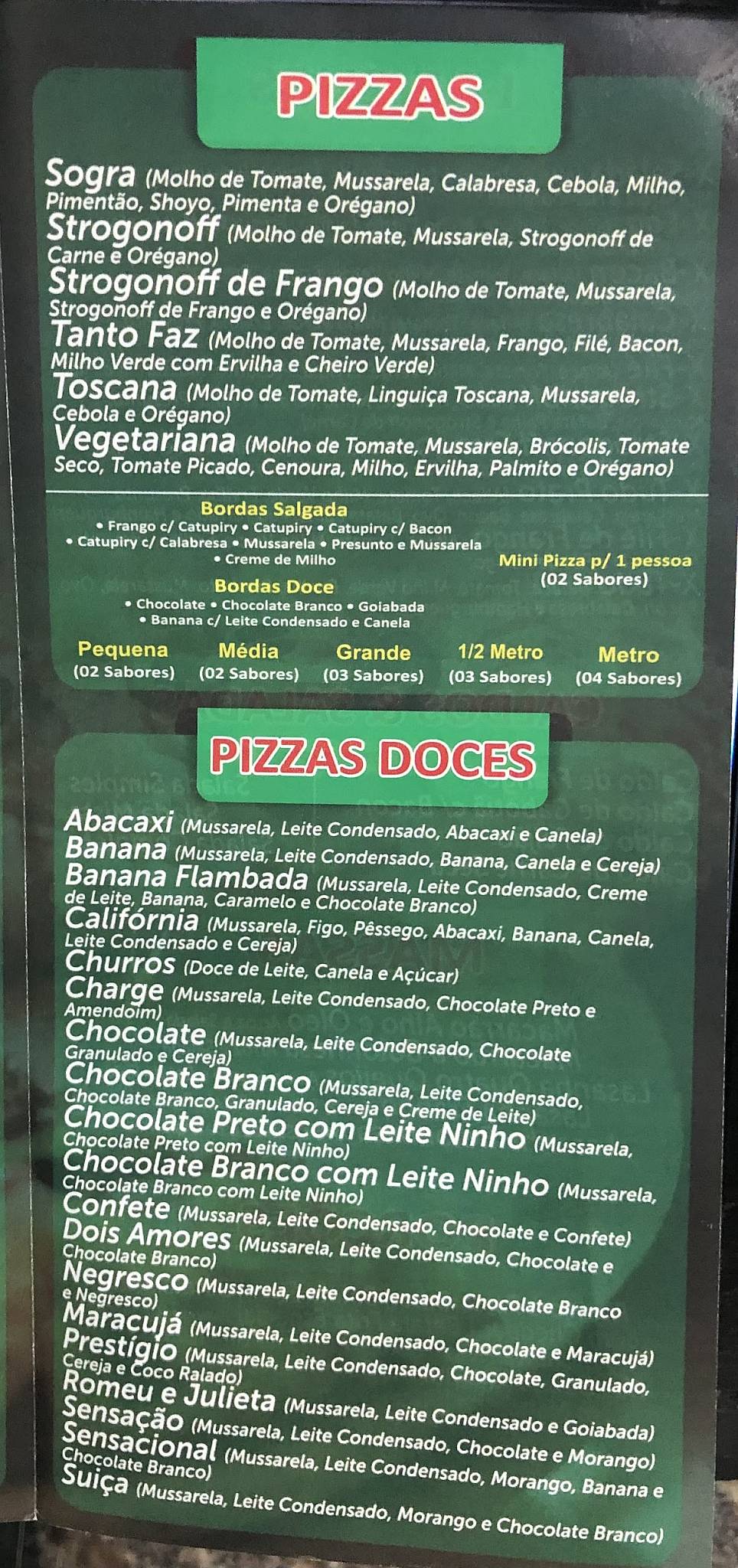 Pizzaria e Choperia Texas cardápio