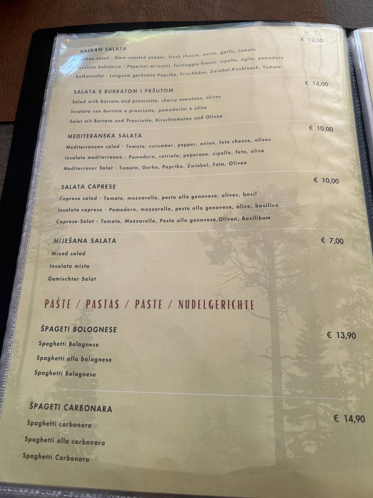 Menu di Restaurant Pizzeria Boschetto 