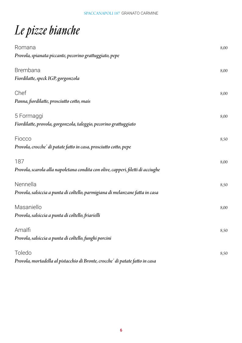 Menu di Pizzeria Ristorante Spaccanapoli 187 Granato Carmine 