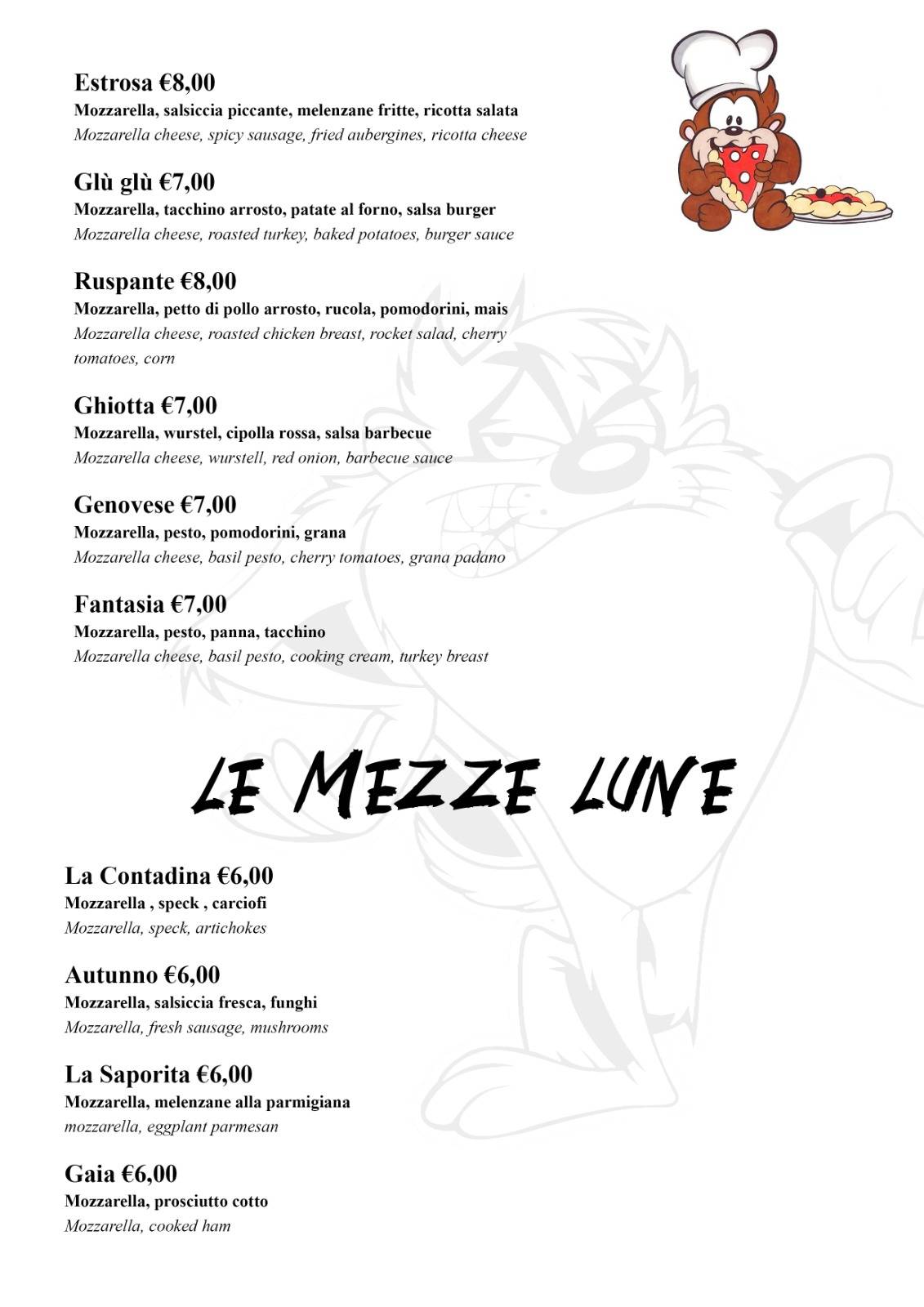 Menu di Pizzeria Taz 