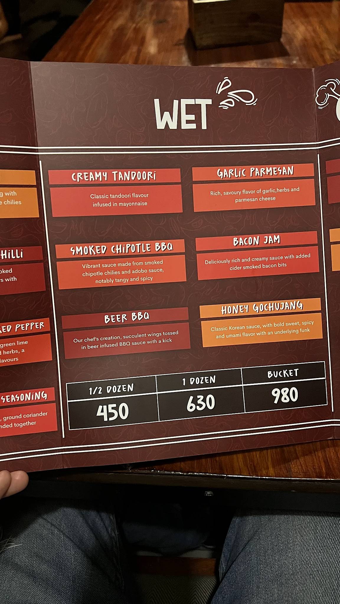 Plan B : House of wings, Domlur menu