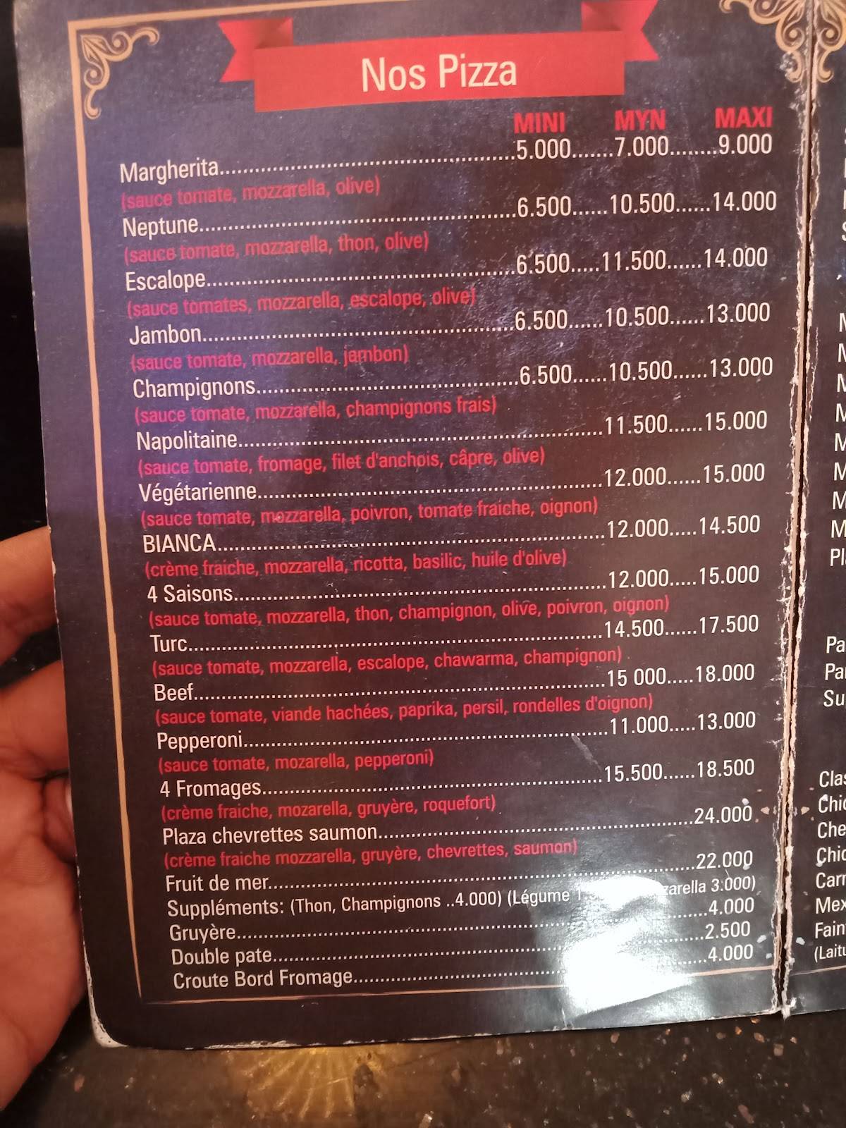 Menu de Plaza Resto