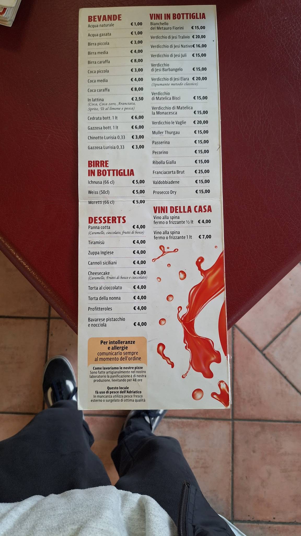Menu di Pomodoro Senigallia 