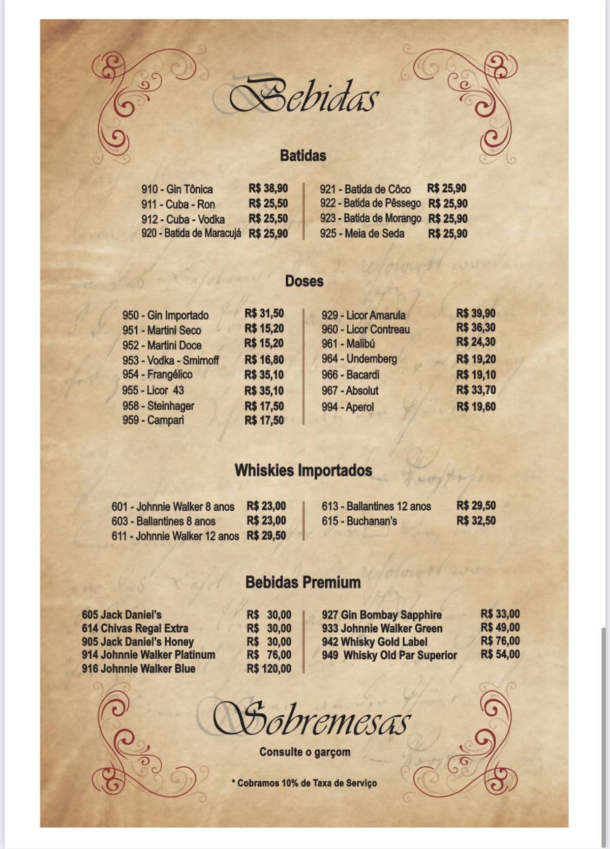 Ponta das Caranhas cardápio