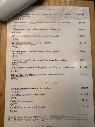 Quintal Restaurante cardápio
