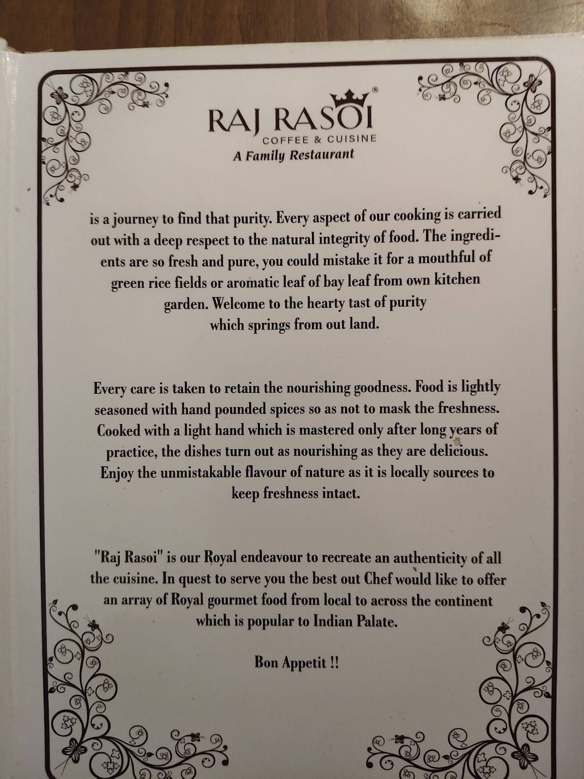 Raj Rasoi menu