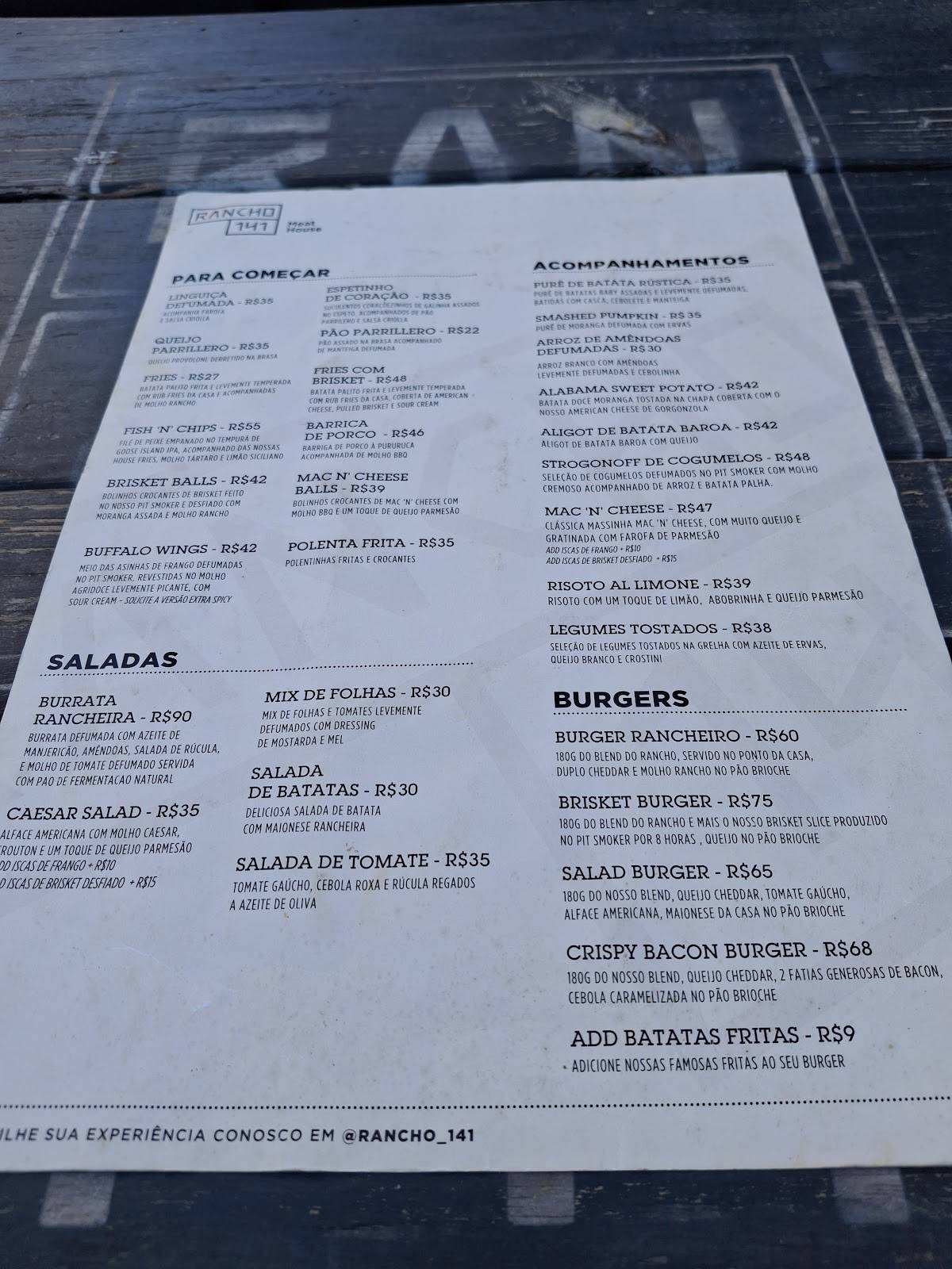 Rancho 141 cardápio