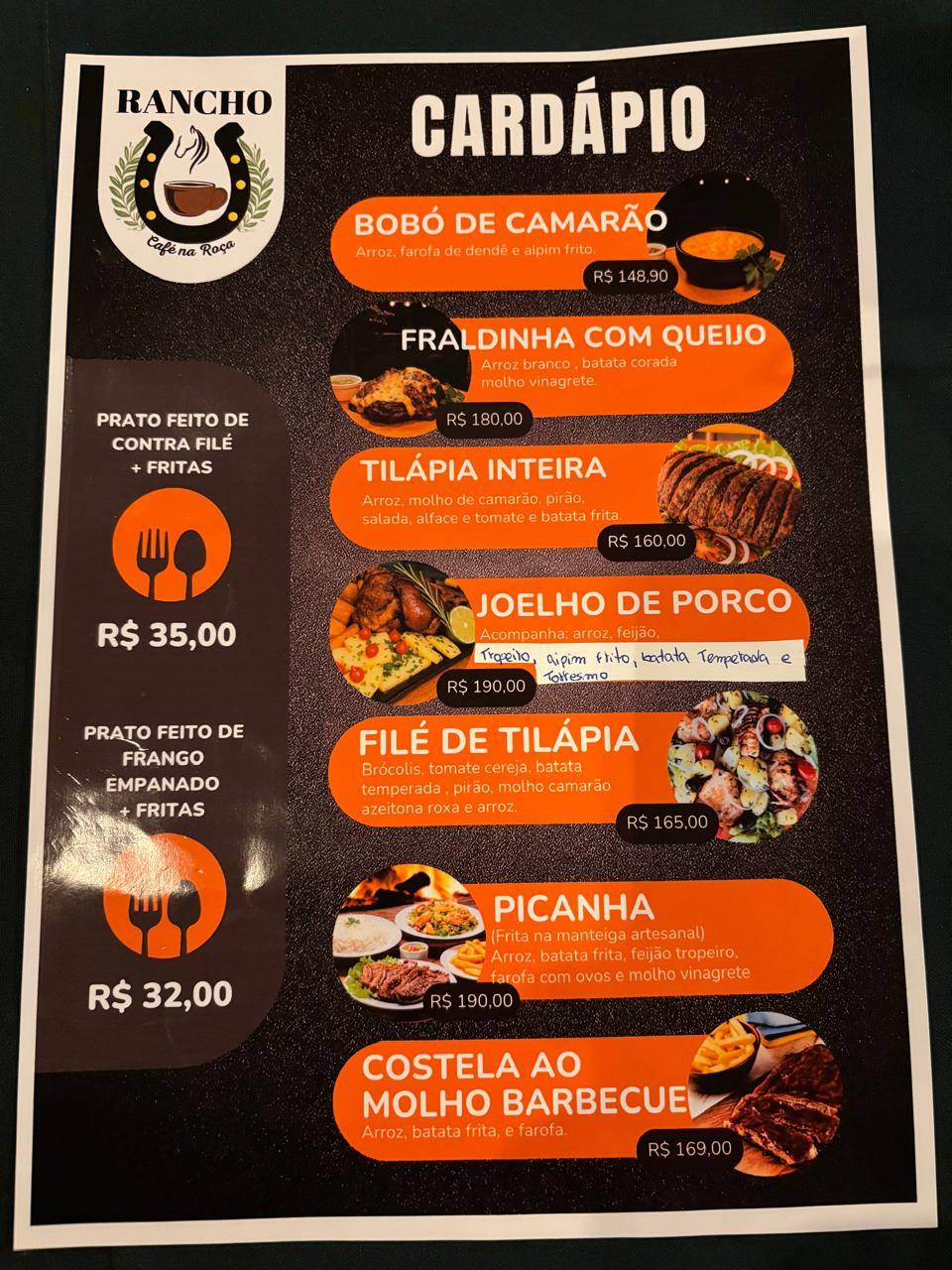 Rancho Café na Roça cardápio