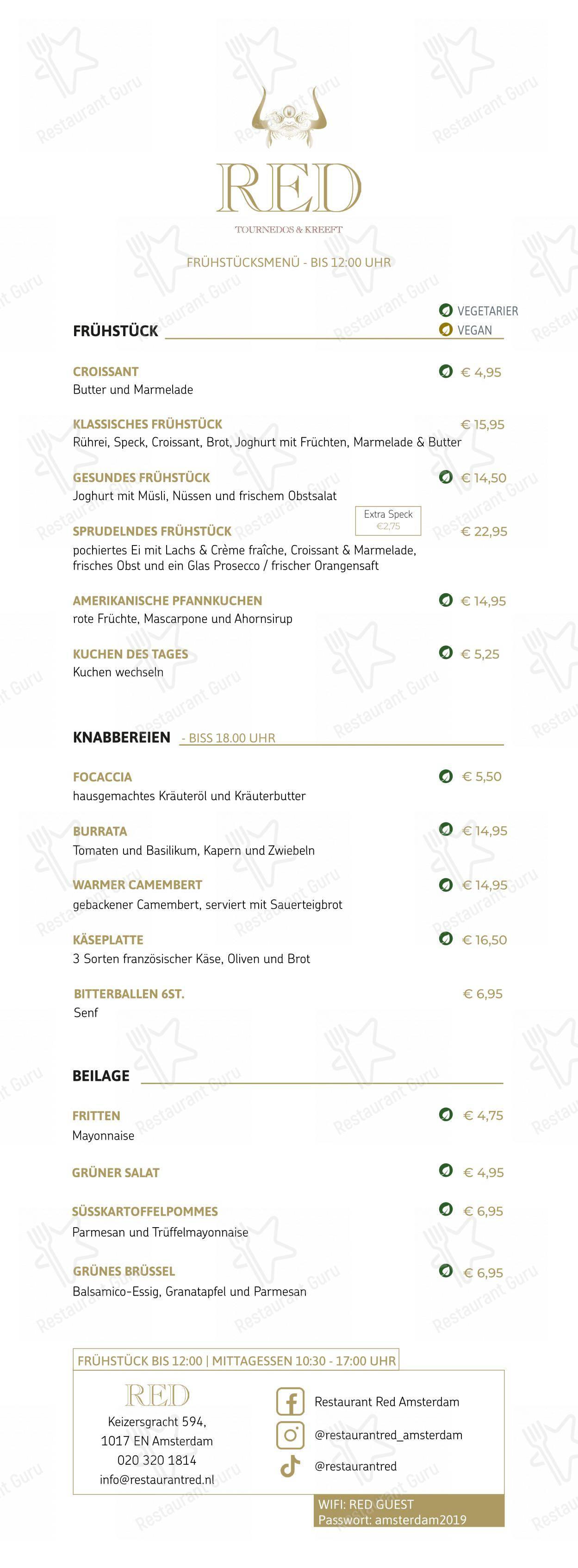 Restaurant Red dans Amsterdam - Dinner Menu