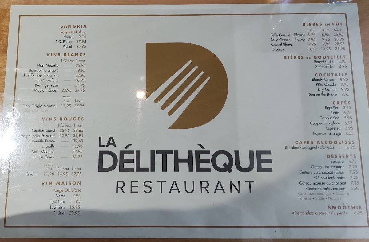 Menu de Restaurant Delitheque