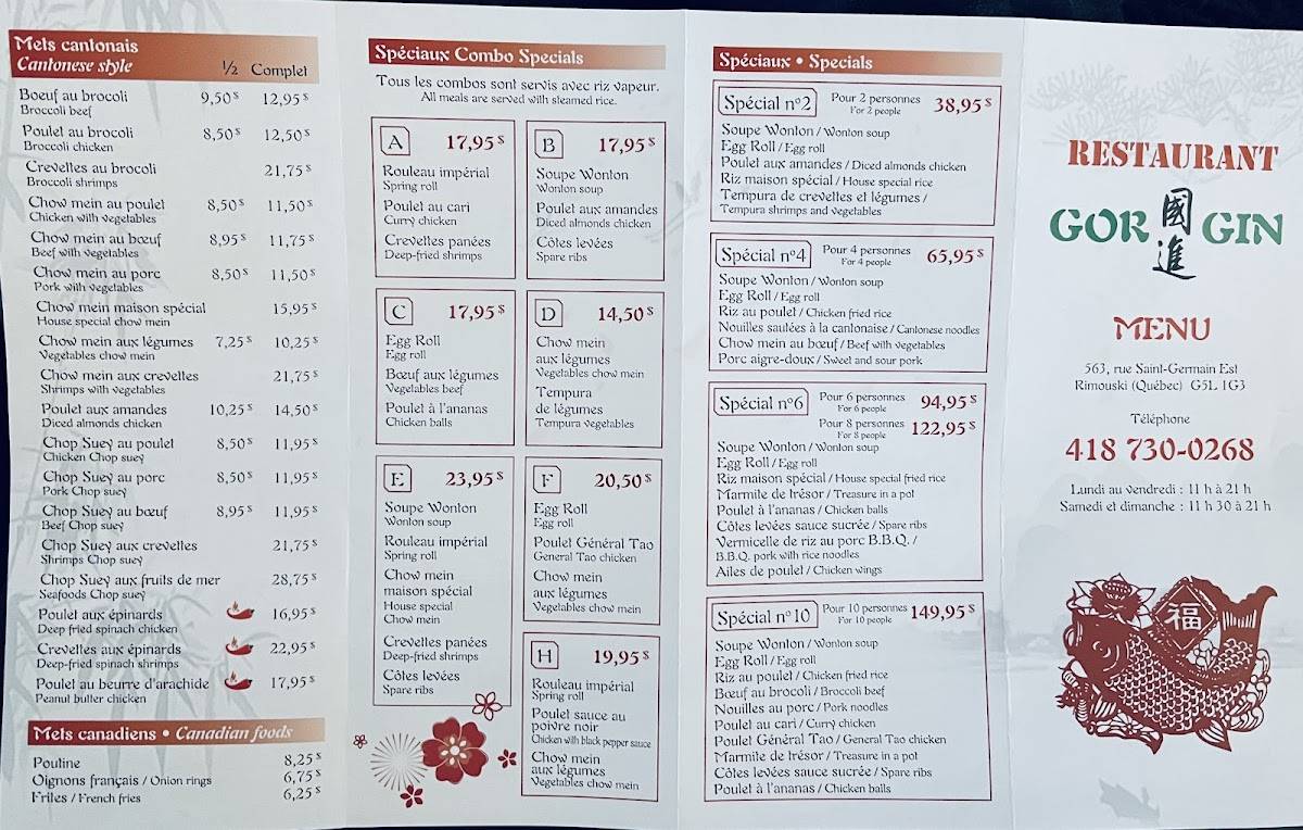 Menu de Restaurant Gorgin