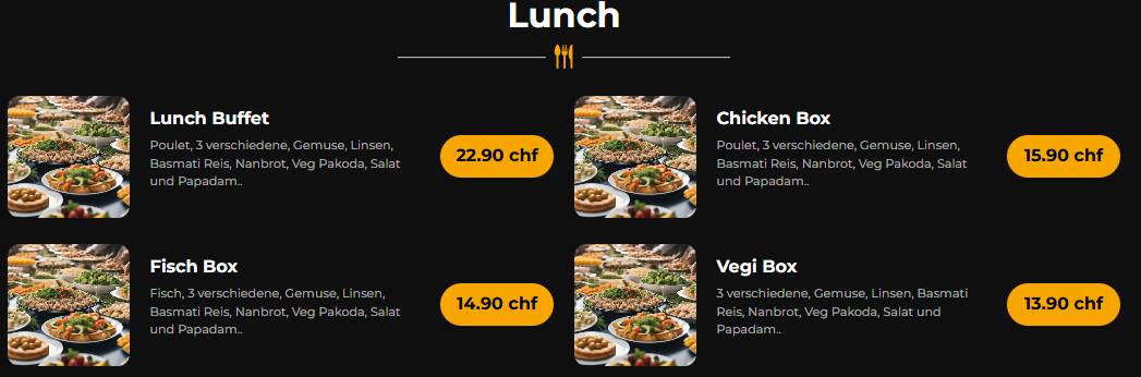 Menu di India4U Bern – Authentic Indian Restaurant & Curry House. 