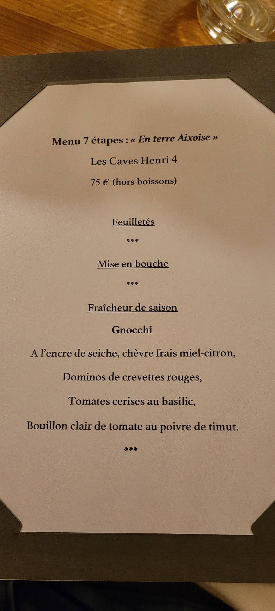 Menu de Restaurant LES CAVES HENRI IV