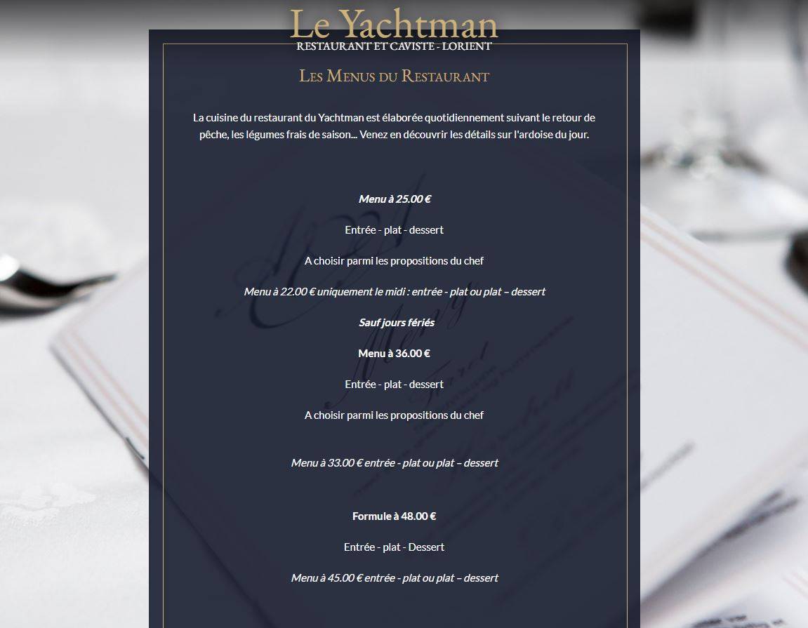 Menu de Restaurant Le Yachtman - Lorient