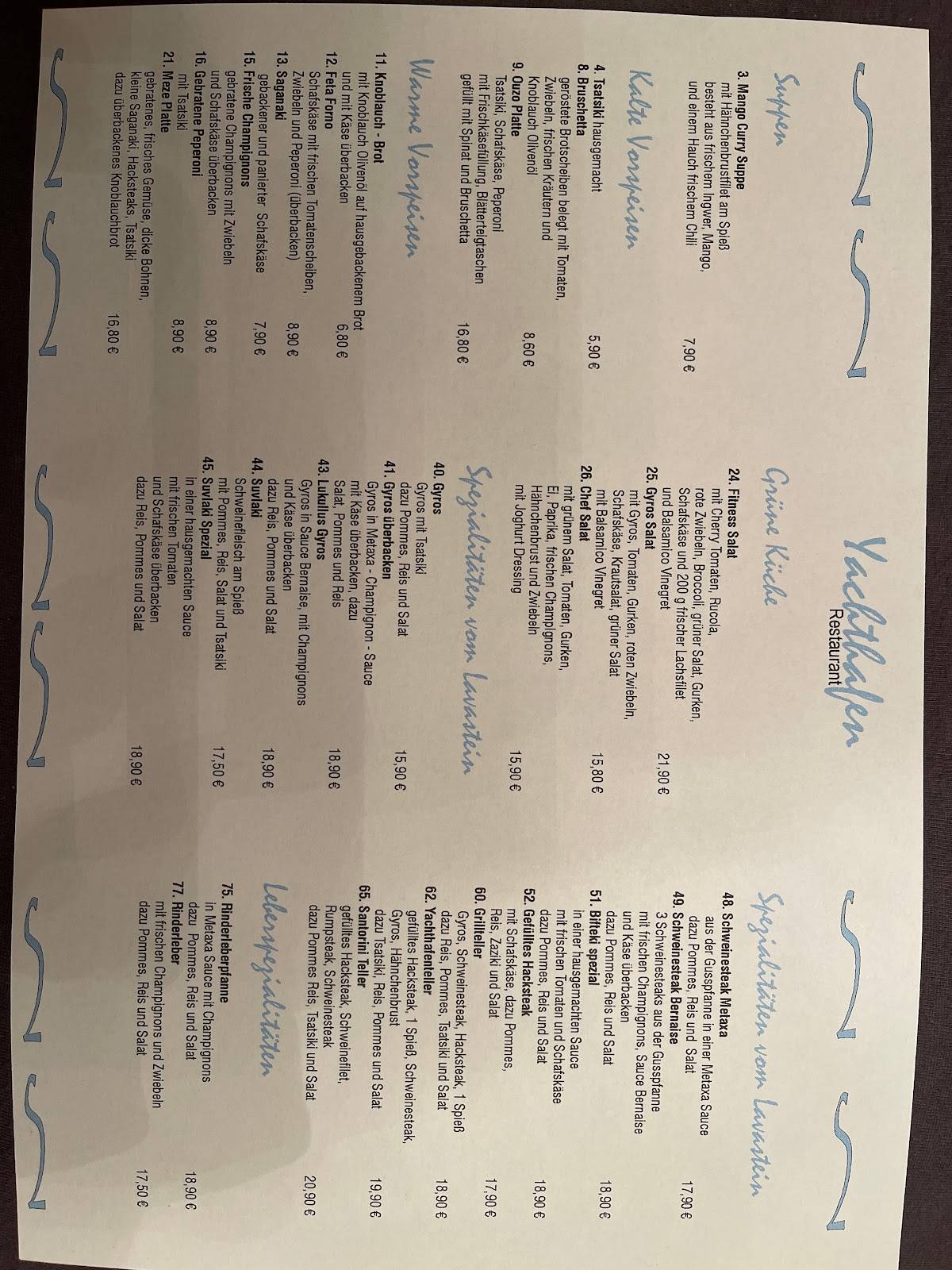 Restaurant Yachthafen menu