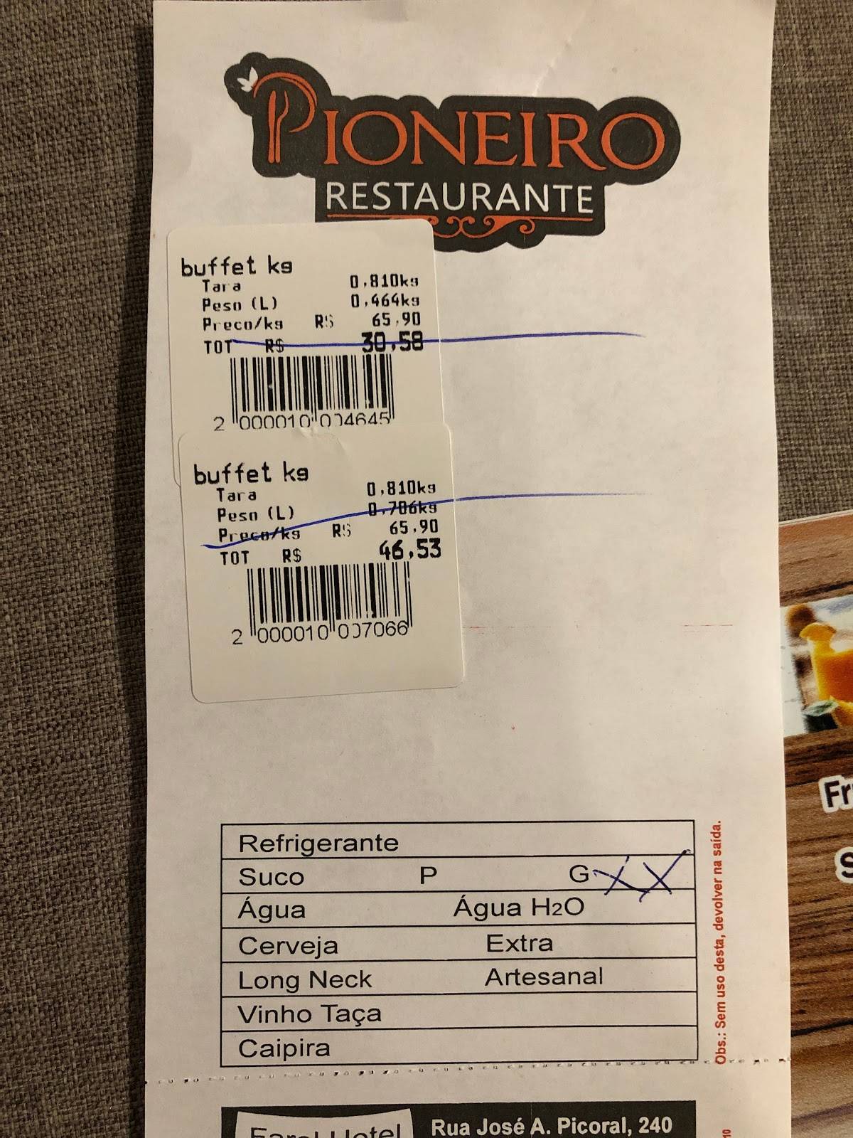 Restaurante Pioneiro cardápio
