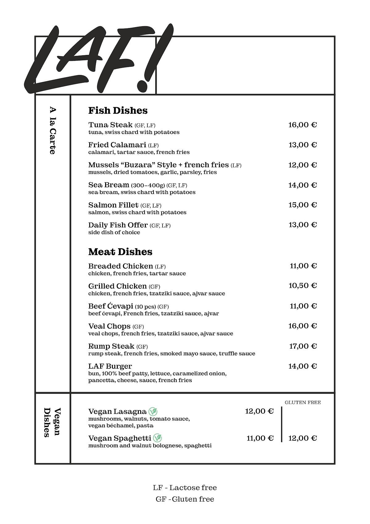 Menu di Restoran Laf! 