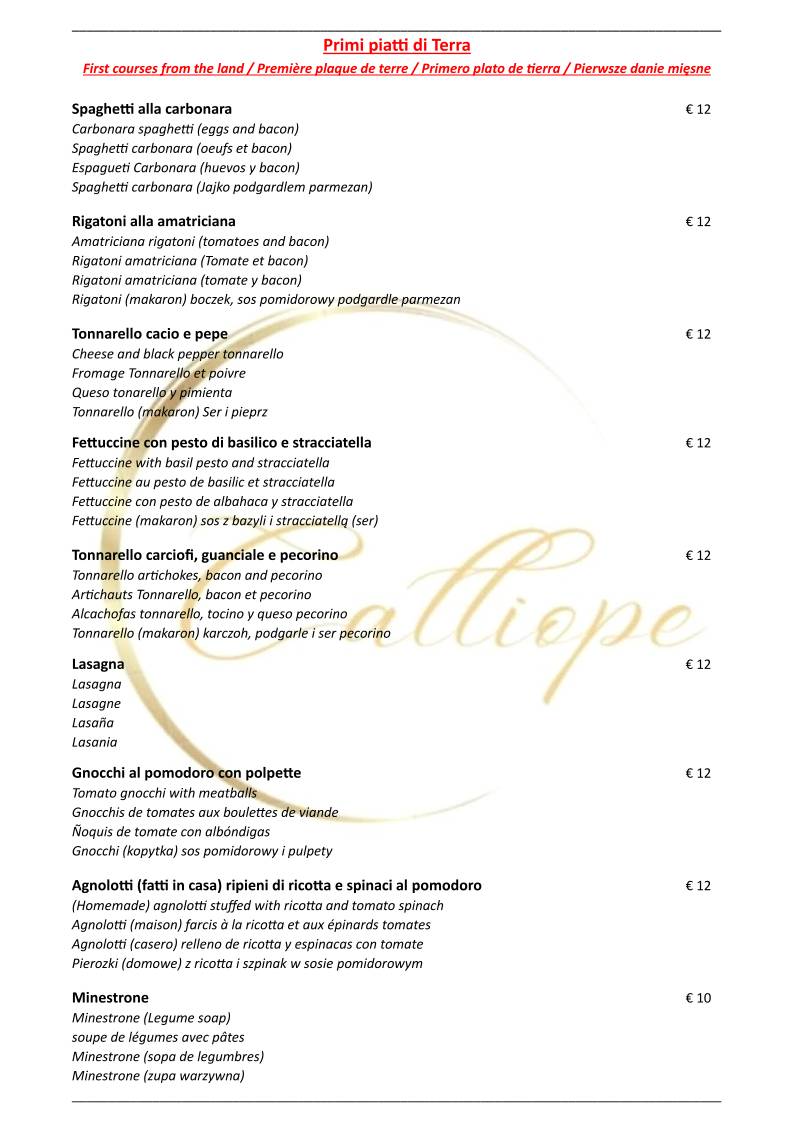 Menu di Ristorante Calliope 