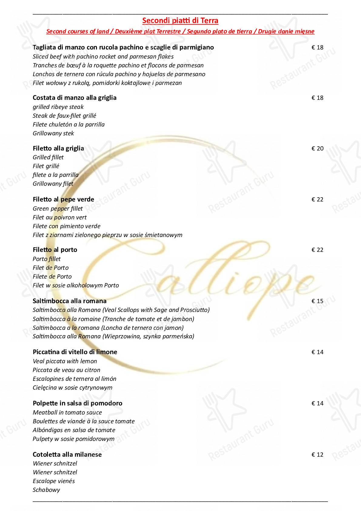 Menu per Ristorante Calliope ristorante