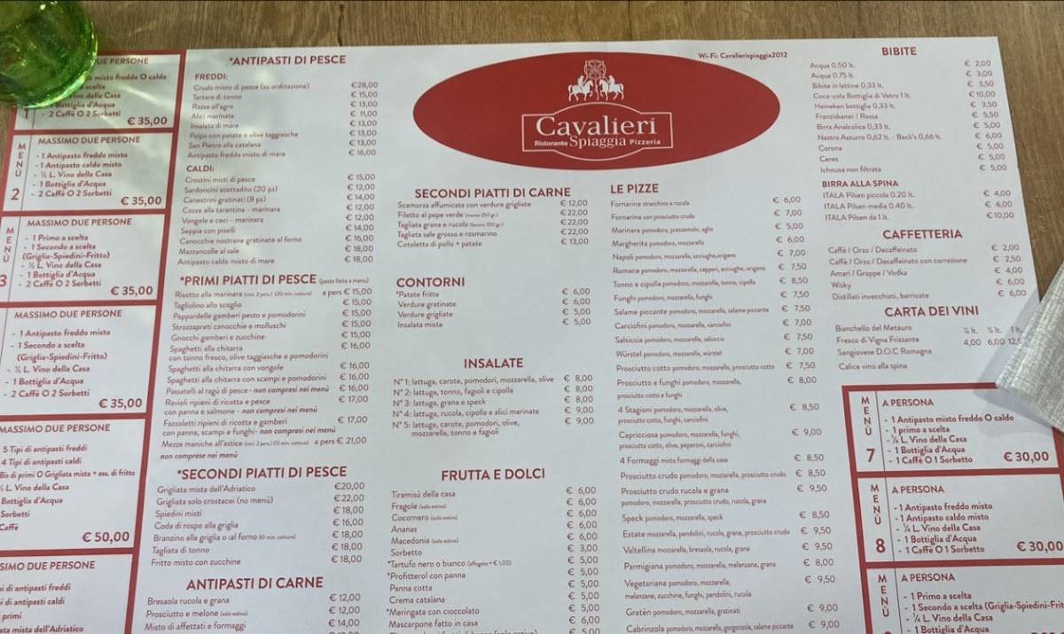 Menu di Ristorante Cavalieri Spiaggia 