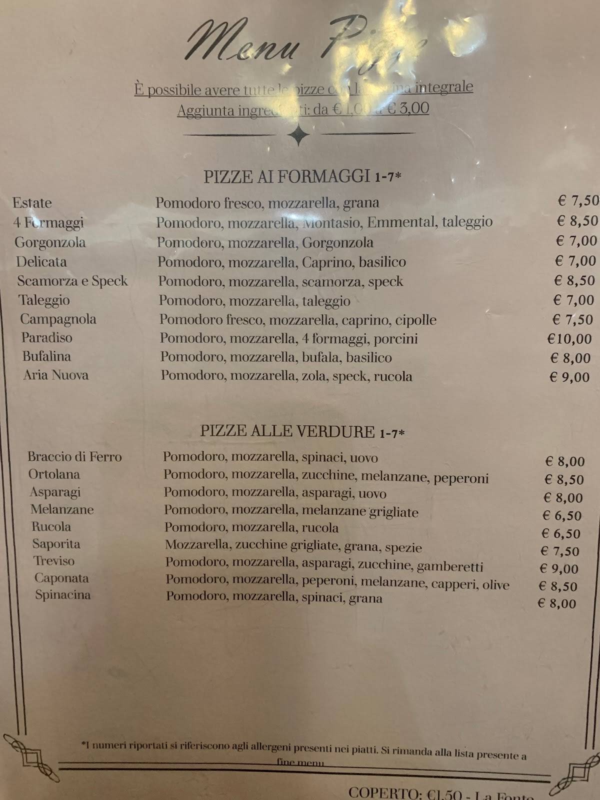 Menu di Ristorante Pizzeria La Fonte - Introbio (lc) 