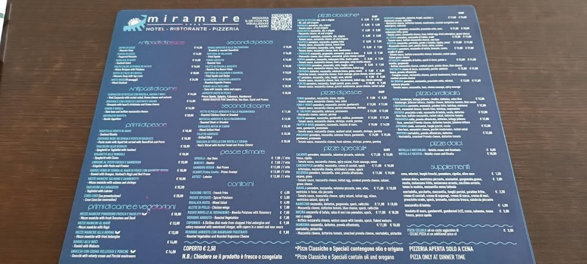 Menu di Ristorante Pizzeria Miramare 