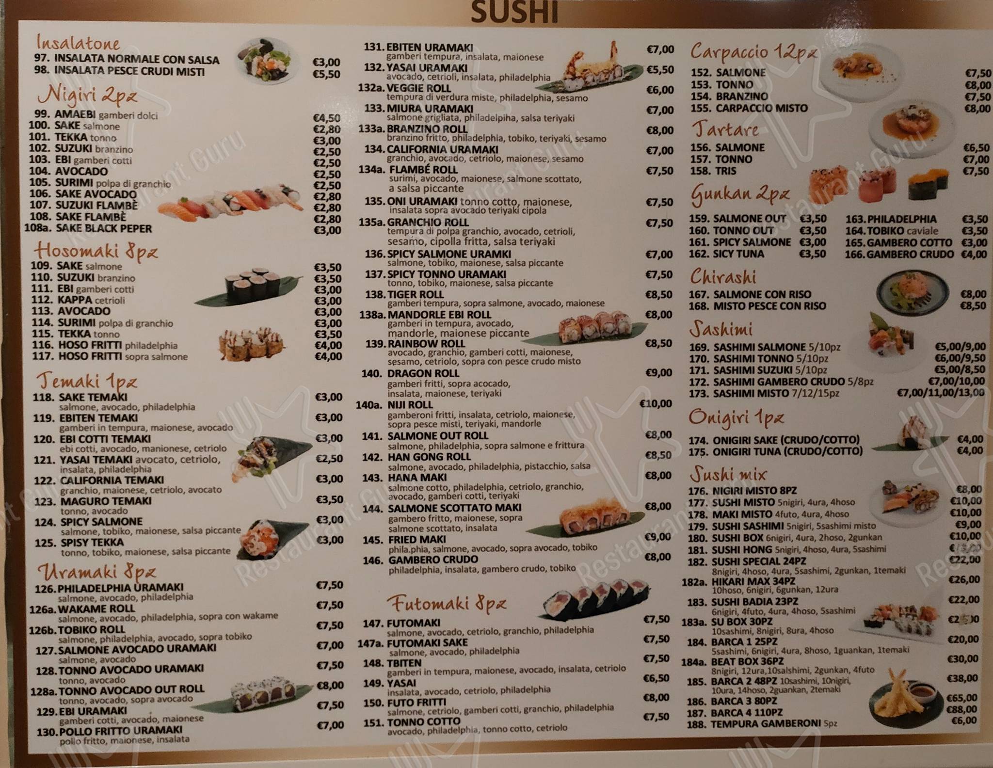 Menu di Mandarino Individuale Ristorante Rosticceria - piatti e bevande