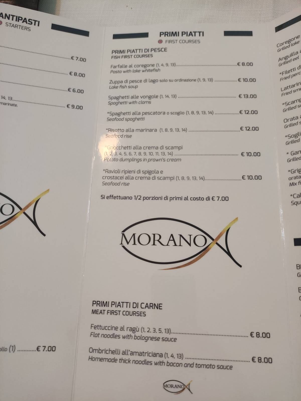Menu di Ristorante Trattoria Da Morano 