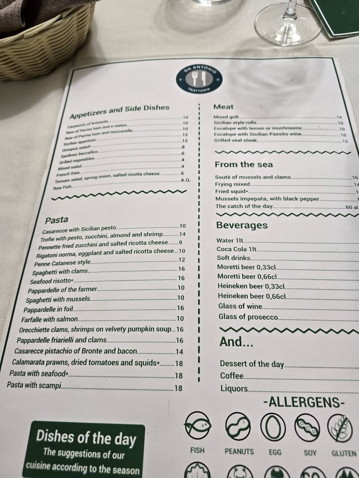 Menu di Ristorante da Antonio 