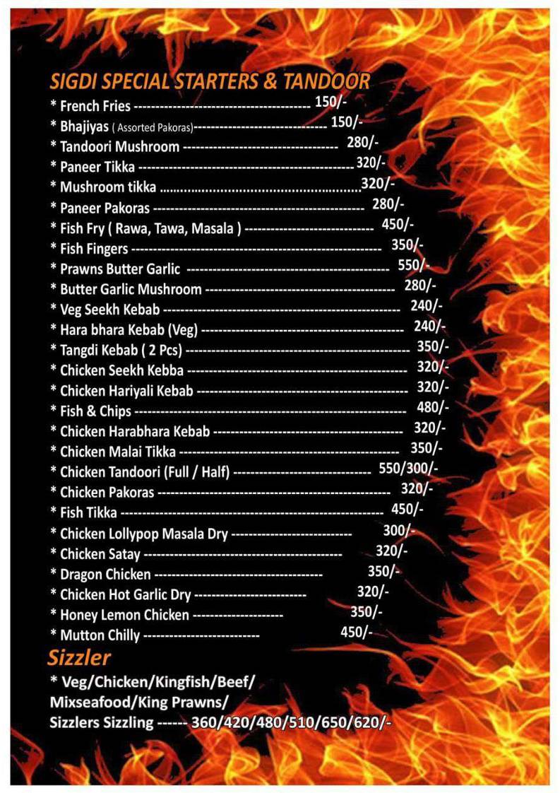 SIGDI BAR AND GRILL menu