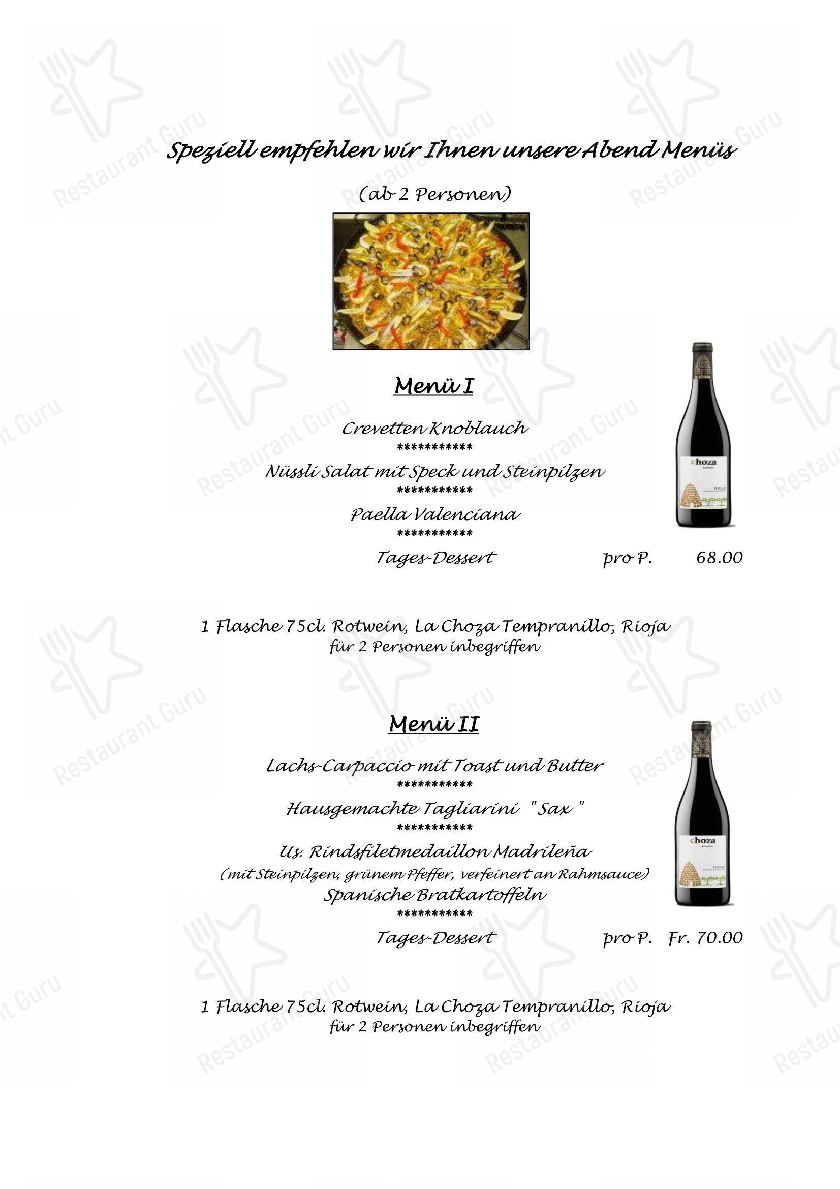 菜单 per Restaurant Sax ristorante