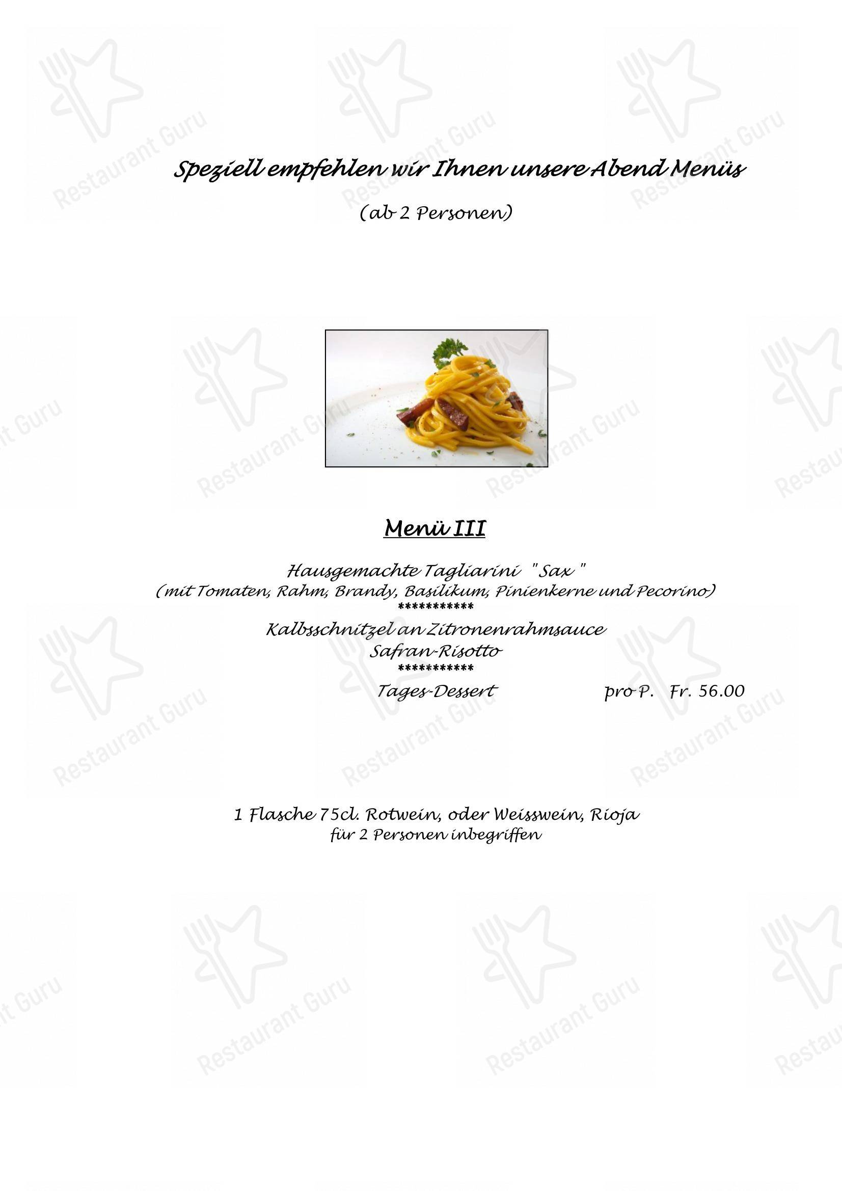 Menu bar per Restaurant Sax in Schlieren