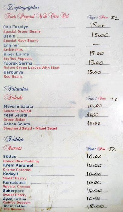 Sefa Restaurant menu