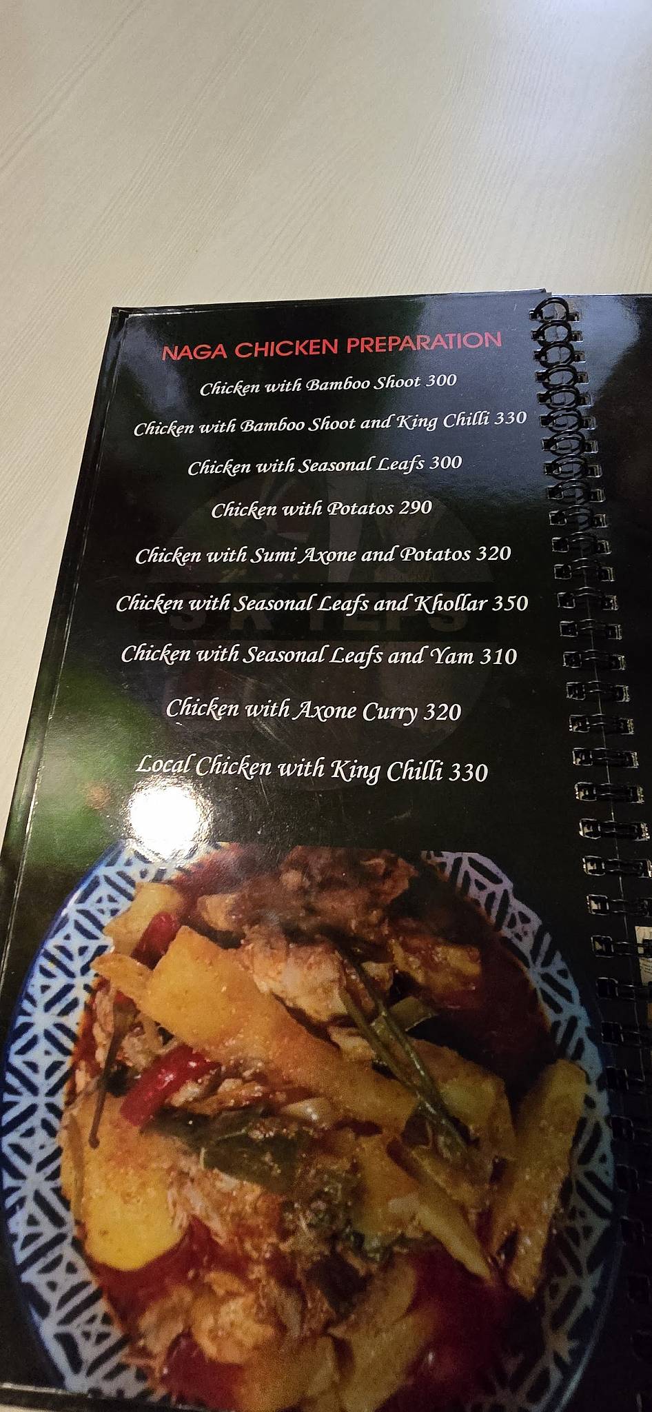 Shilloi Restaurant, Northeast, Naga Cuisine. menu
