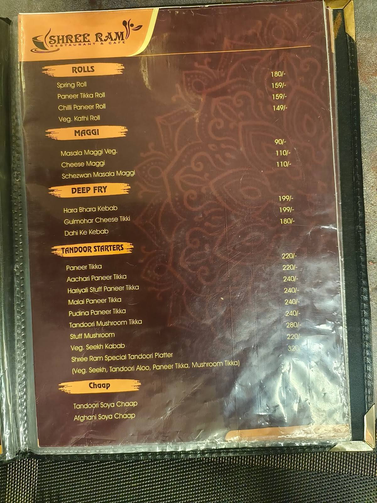 Shree Ram Restaurant & Cafe menu