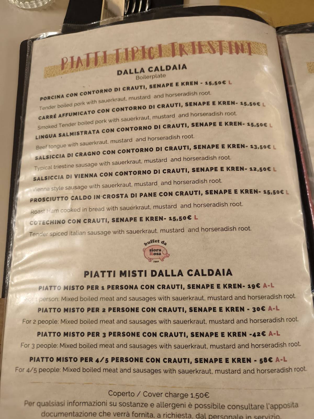 Menu de Siora Rosa