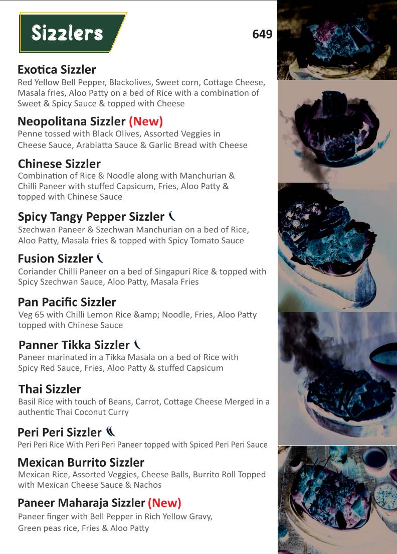 Sizzling Bite Restaurant menu