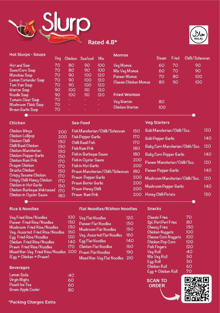 Slurp Chinese Restaurant menu