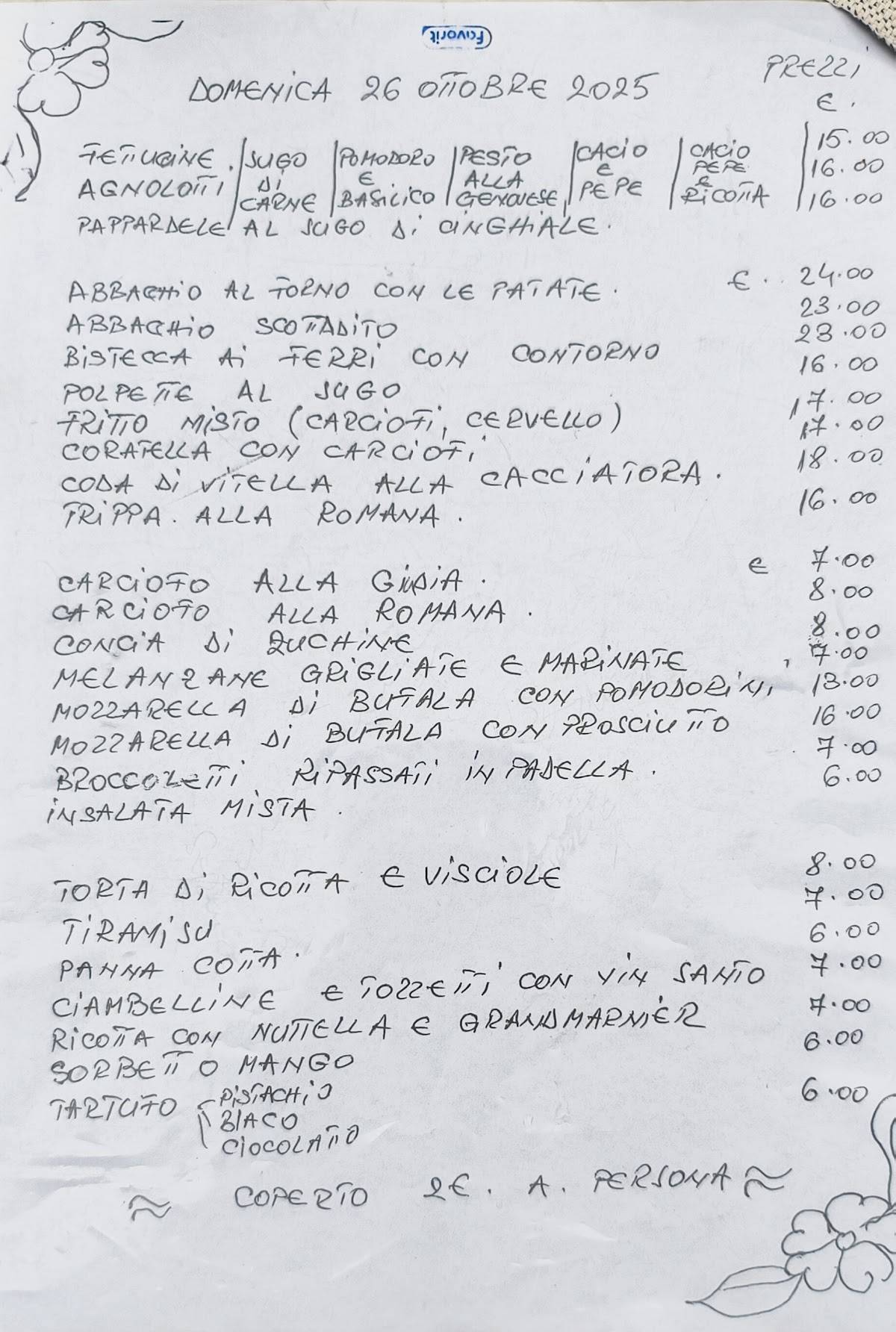 Menu di Sora Margherita 