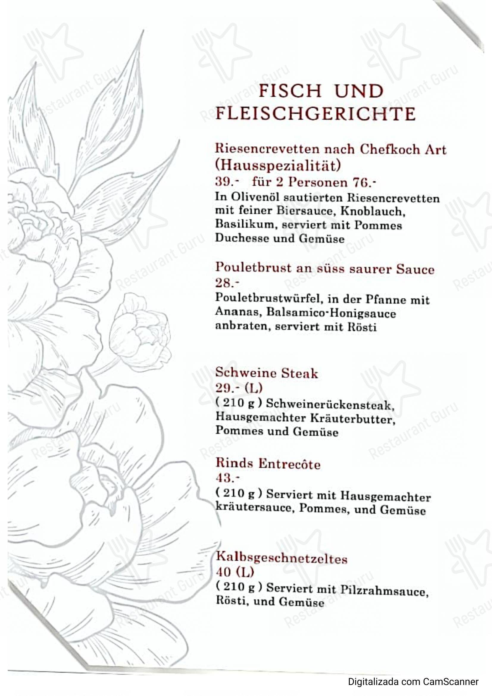 Menu pour Restaurant Source du Rhone dans Obergoms