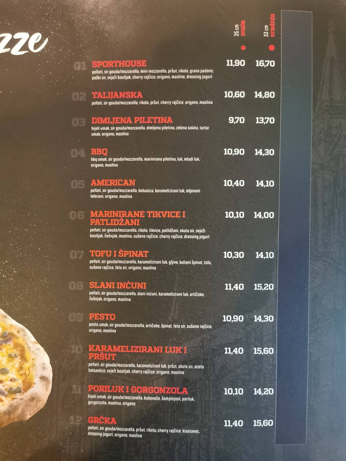Menu di SportHouse Osijek 