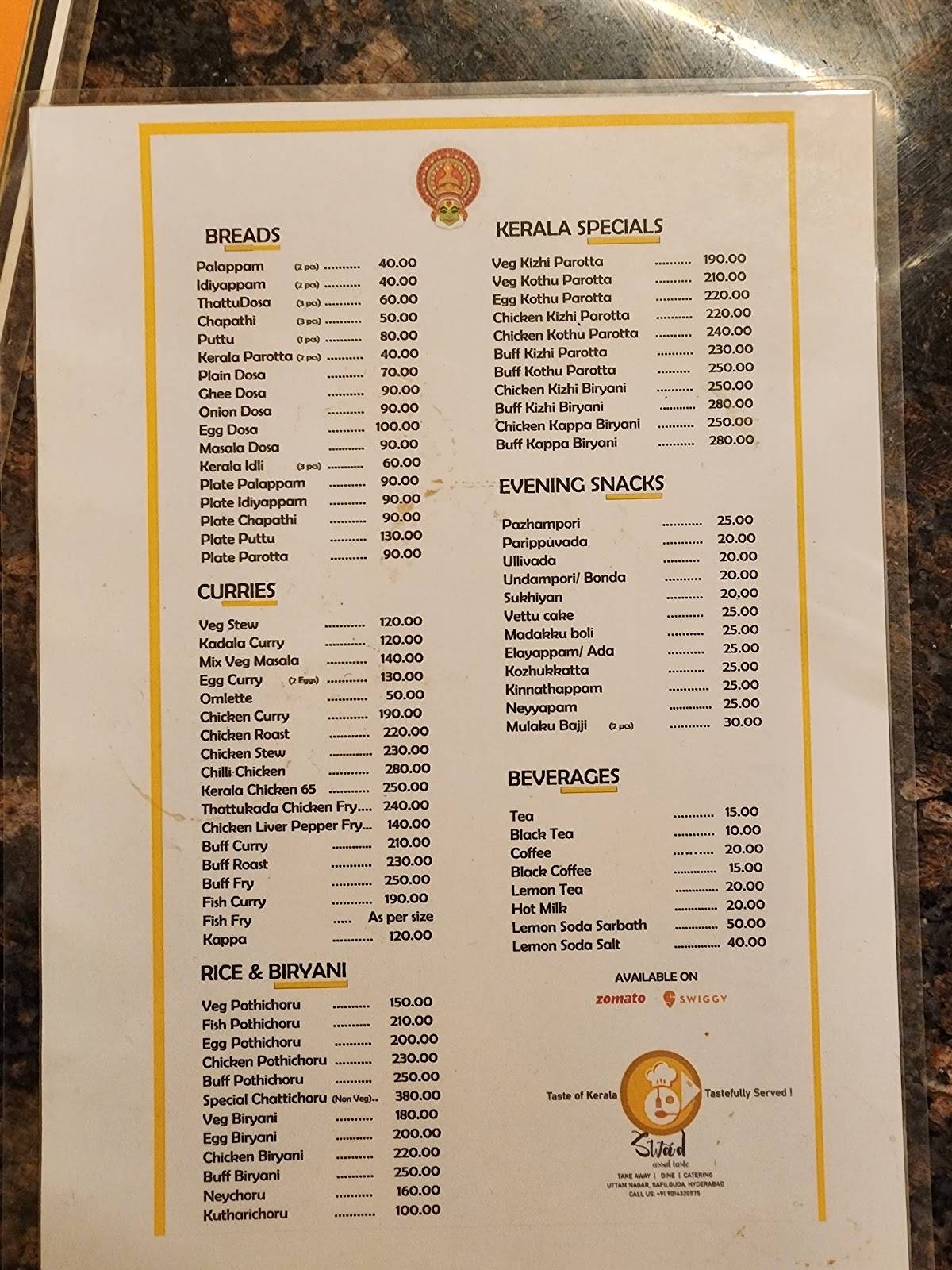 Swad Assal Taste Kerala Restaurant menu
