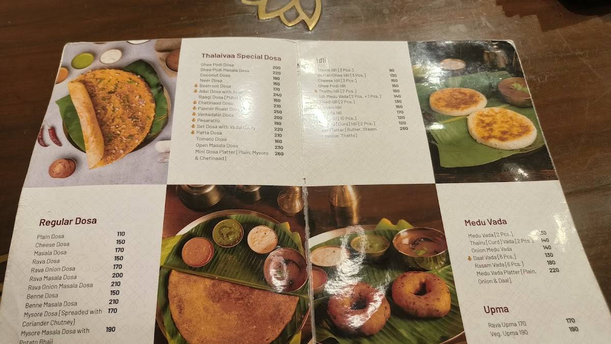 Thalaivaa The South Indian Restaurant menu